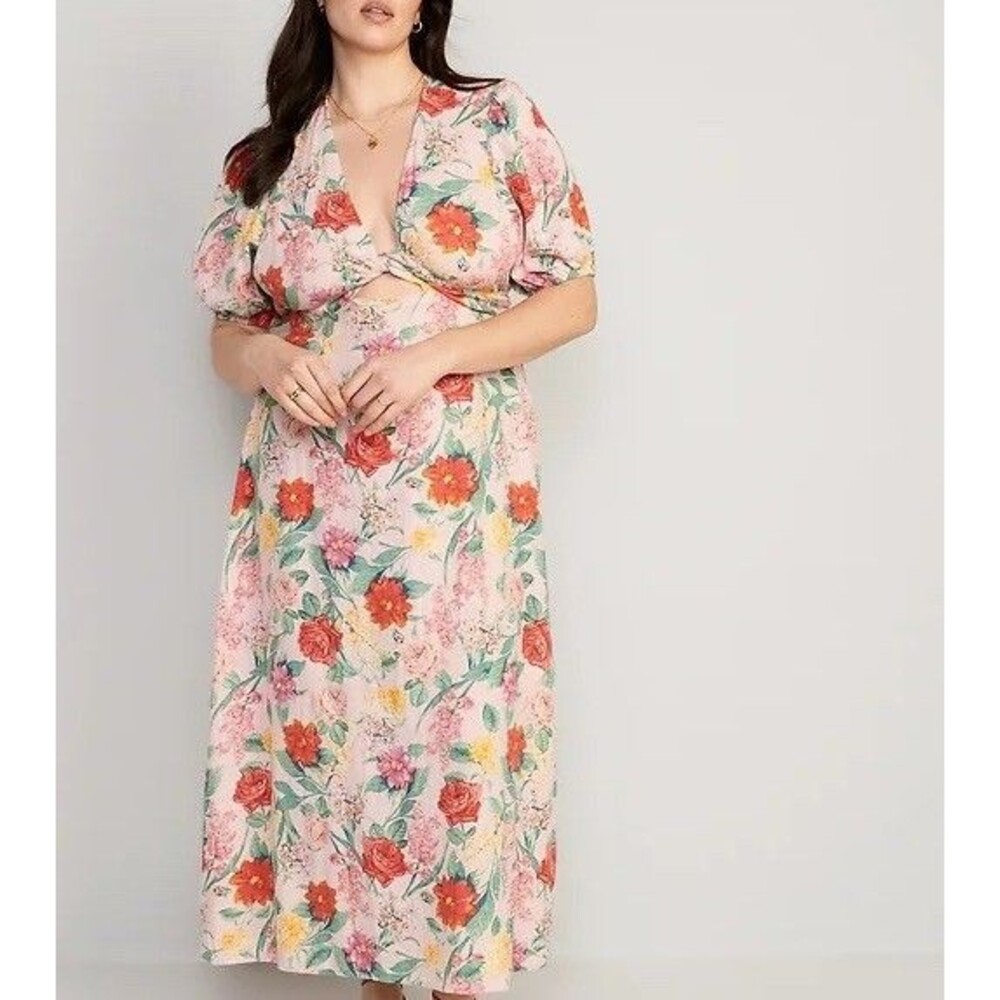 Twist Front Linen Blend Maxi Dress Whimsical Floral Brunch Cottagecore Wedding